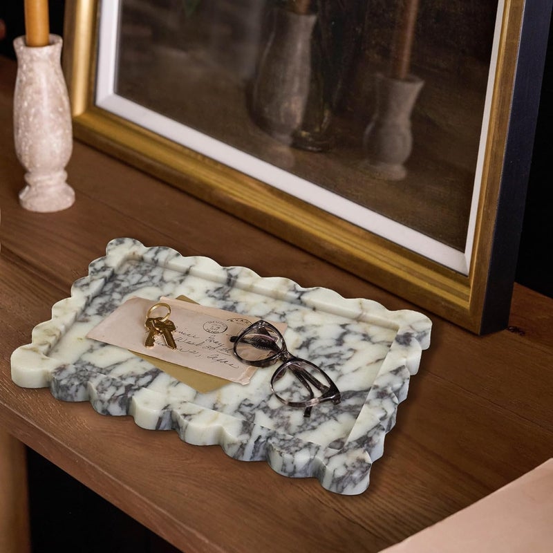 PROLEE Scalloped Marble Tray,Marble Vanity Trays for Bathroom 12" x 9", Scalloped Tray,Wave Appearance Jewelry Home Decor Stone Trays for Kitchen Counter, Bathroom,Genuine Calacatta Viola - Image 2